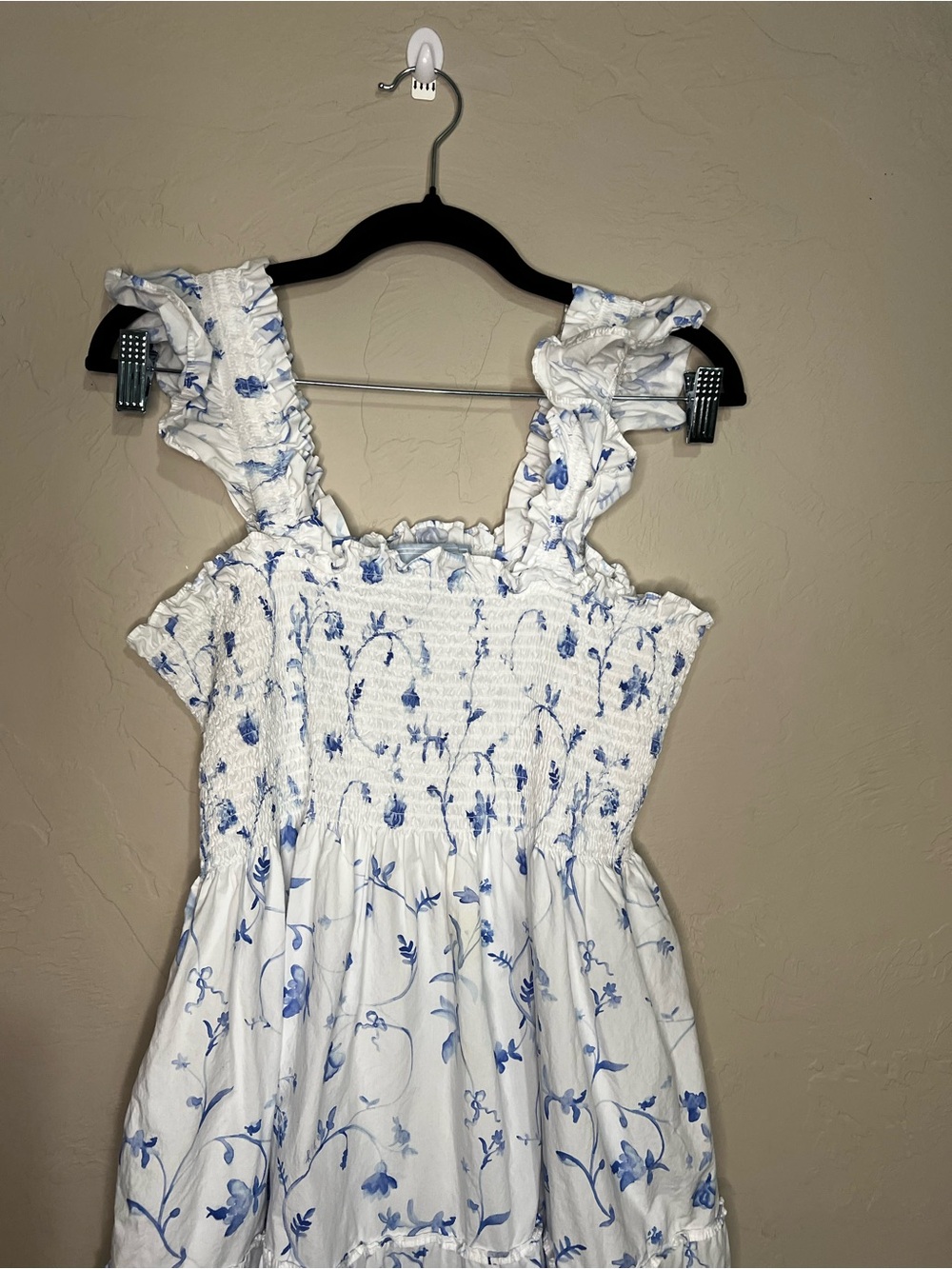 Hill House White Midi Dress with Blue Floral Print - Picture 4 of 11